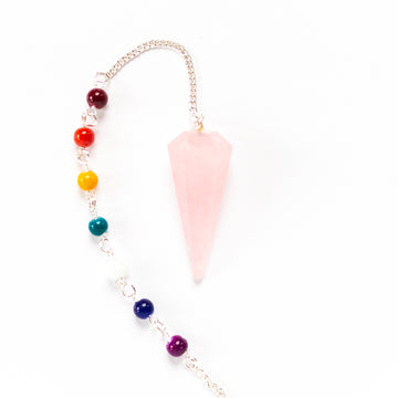 Pendulum - Faceted with 7 Chakra Beads, Pink